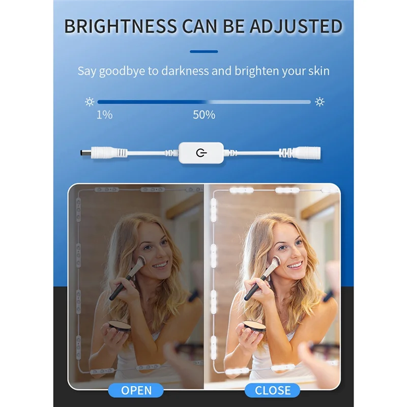 Oświetlenie lusterek kosmetycznych LED Możliwość przyciemniania Sterowanie dotykowe Paski świetlne, lusterko całego ciała i oświetlenie lusterek łazienkowych Wtyczka EU