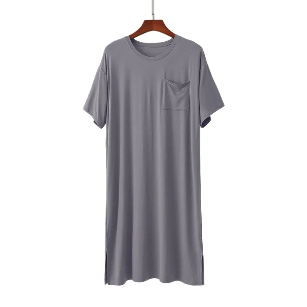 Casual Knee-Length Men's Sleeping Dress Elastic Soft Modal Pajamas Plus Size with Pocket Night-robe Boy