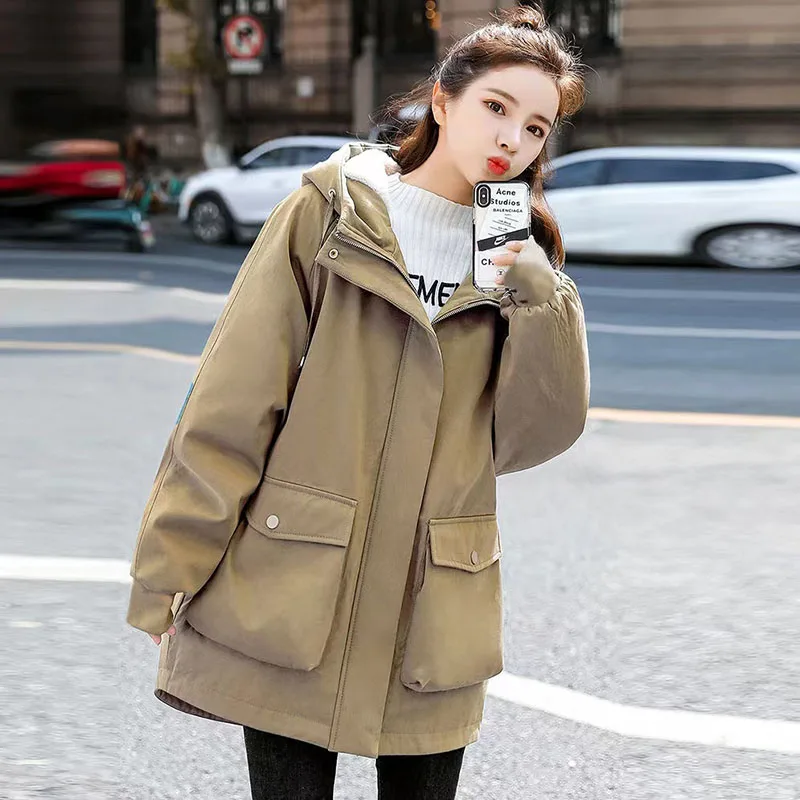 

2024 New Women's Puffer Winter Jacket Cotton Padded Jacket Hooded Fleece-lined Thicken Warm Snow Wear Coat Loose Overcoat Outerw