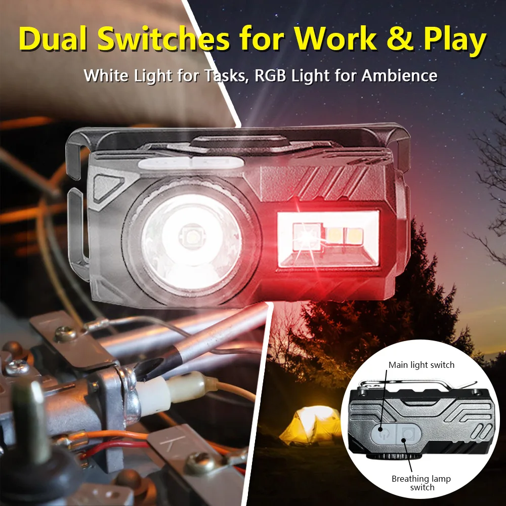 Sensor Clip Hat Headlamp Rechargeable Lightweight Head Torch 9 Modes Dimming Magnetic Work Light Outdoor Running Cycling Fishing
