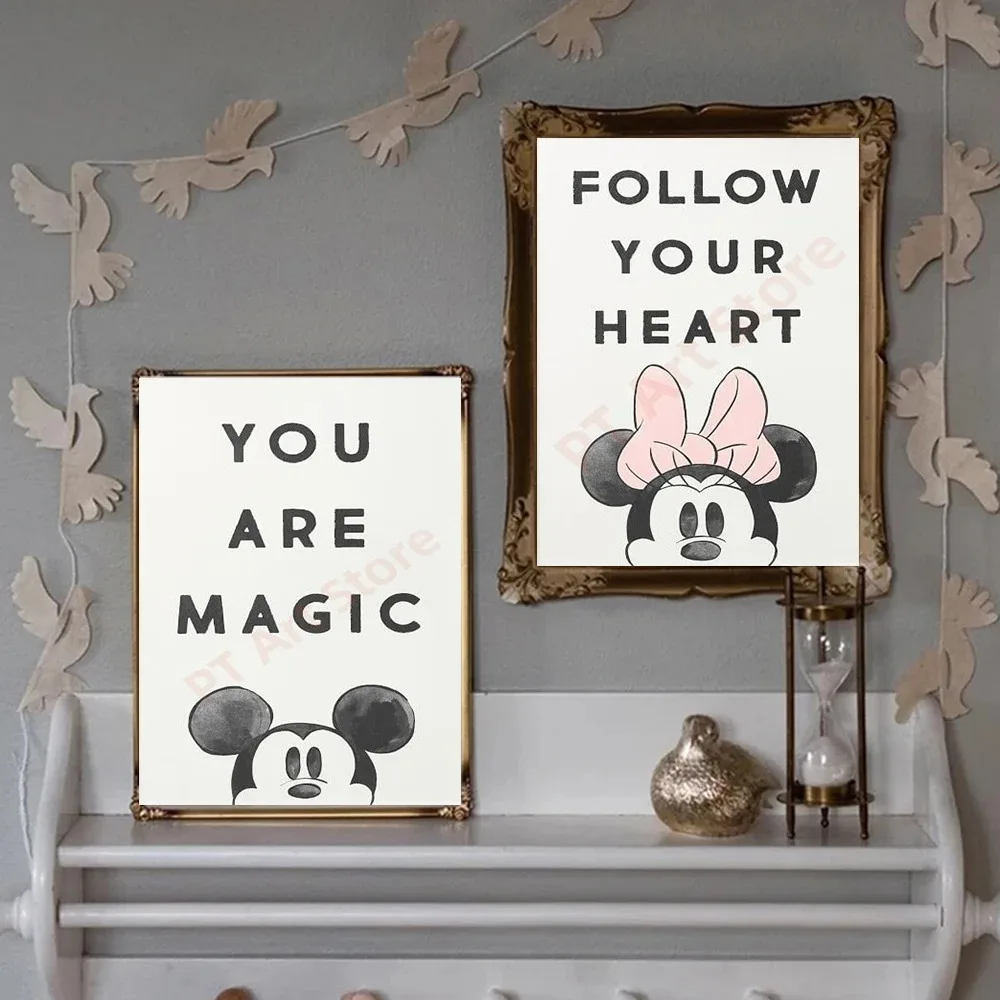 Walt Disney Mickey Mouse And Minnie Poster Prints For Home Decor Follow Your Heart Your Are Magic Quote Canvas Painting Wall Art