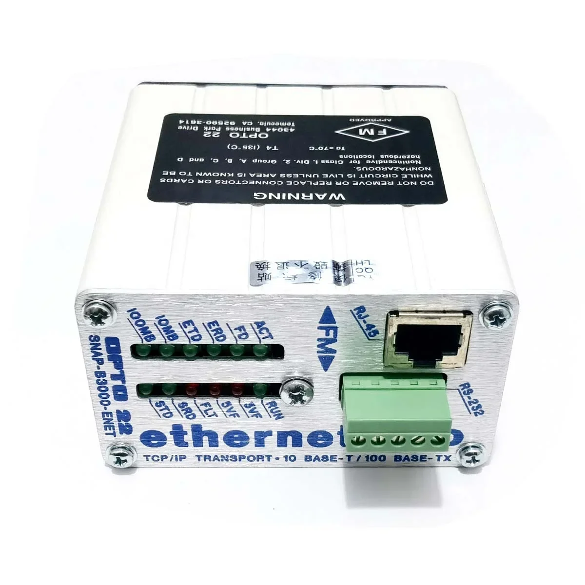 

Ethernet, I/O Brain, Rack Mount, 5.0 VDC 0.1 VDC @ 1.0 A, RS-232 Opto 22 SNAP-B3000-ENET