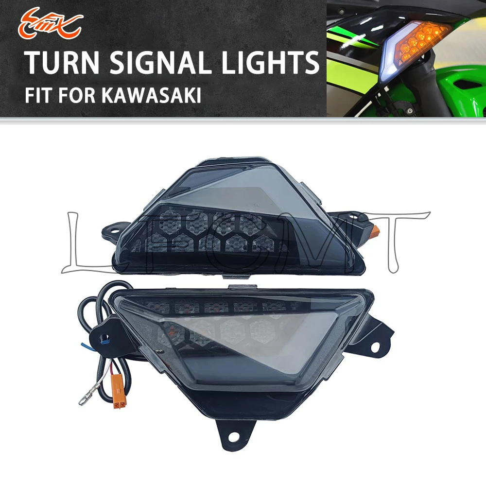 

Motorcycle Front LED Turn Signal Indicator Light Flasher Lamp Fit for Kawasaki NINJA 250 300 400 650 1000 ZX-6R ZX-25R 2012-2023