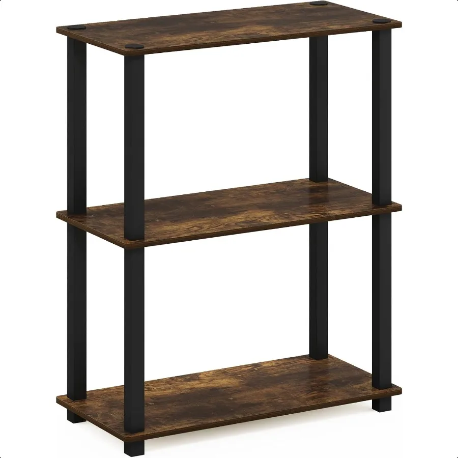 TurnSTube 3-stöckiges kompaktes Mehrzweckregal mit Vierkantrohr, bernsteinfarbenes Kiefernholzschwarz