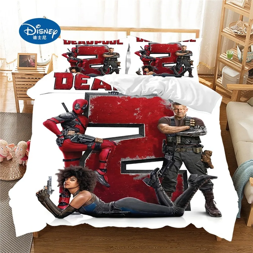 Disney-juego de ropa de cama de Deadpool, funda de edredón, funda de almohada, textiles para el hogar, regalo para adultos y niños, tamaño Queen y