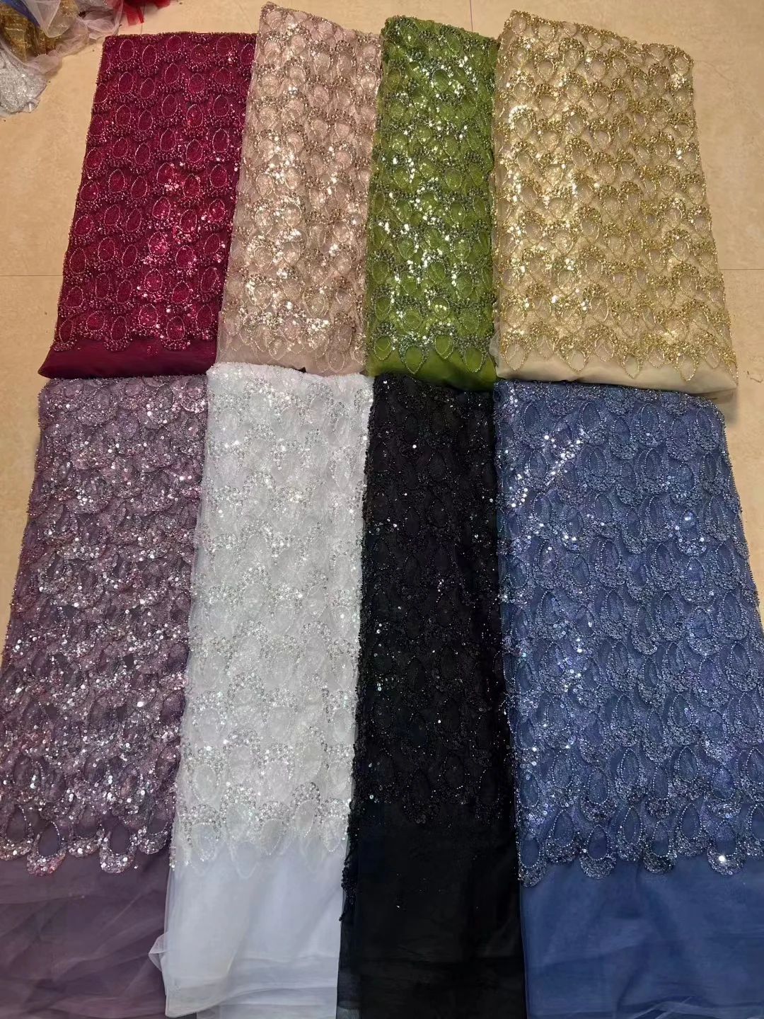 Latest Luxury African Sequins Beads Lace Fabric 2024 5 Yards High Quality French Mesh Tulle Embroidery Wedding Bridal Lace