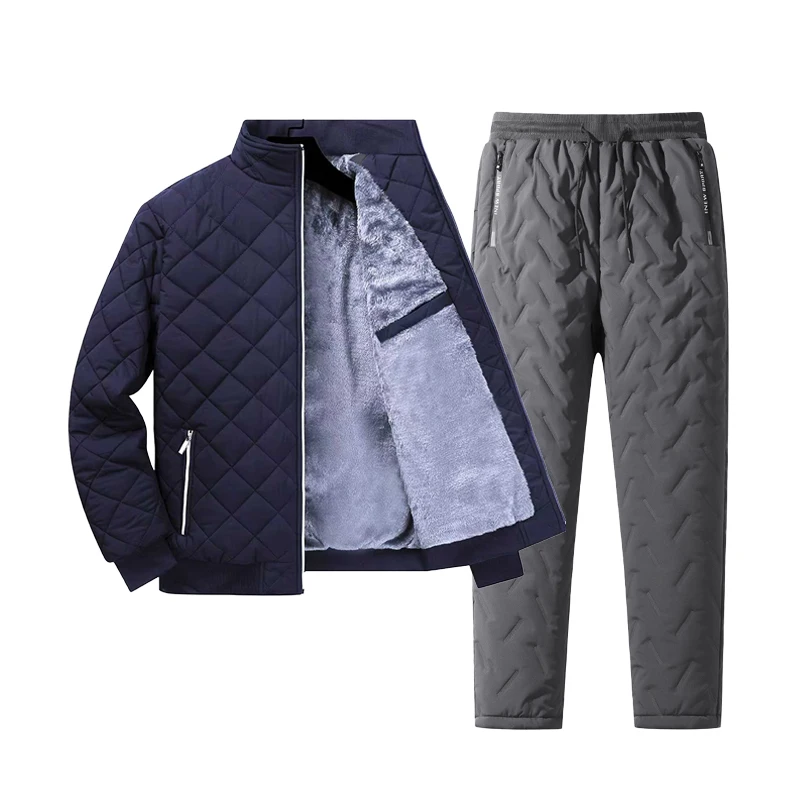 Mens Winter Warm Quilted Fleece Lined Tracksuit Set Full Zip Fleece Jacket and Sweatpants with Zip Pockets Men's Thermal Parka - view 6