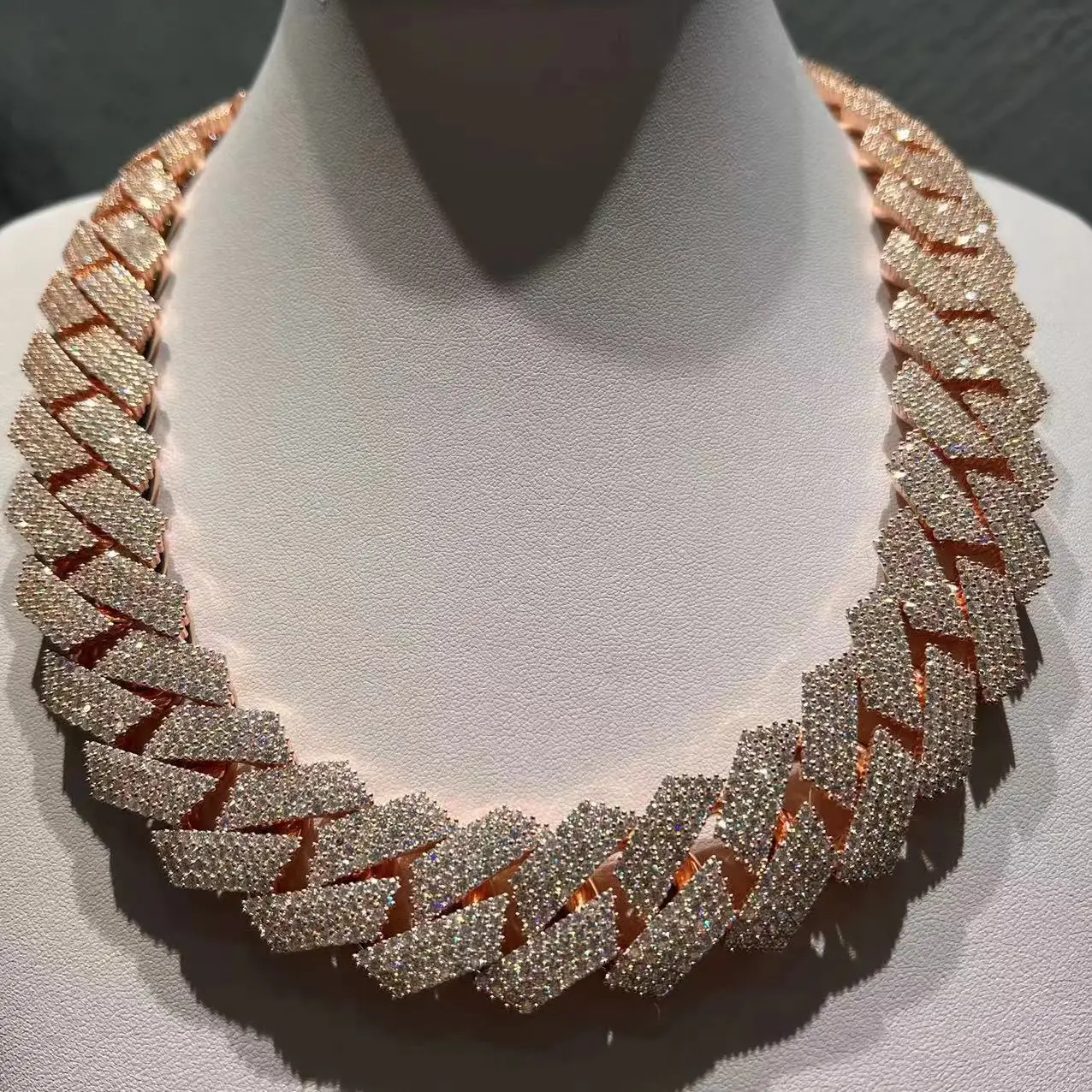 Hip Hop Luxury Miami Cuban Chain 22mm Width Three Rows Moissanites Miami Cuban Prong Set Full Iced Out Cuban Link Chain Necklace