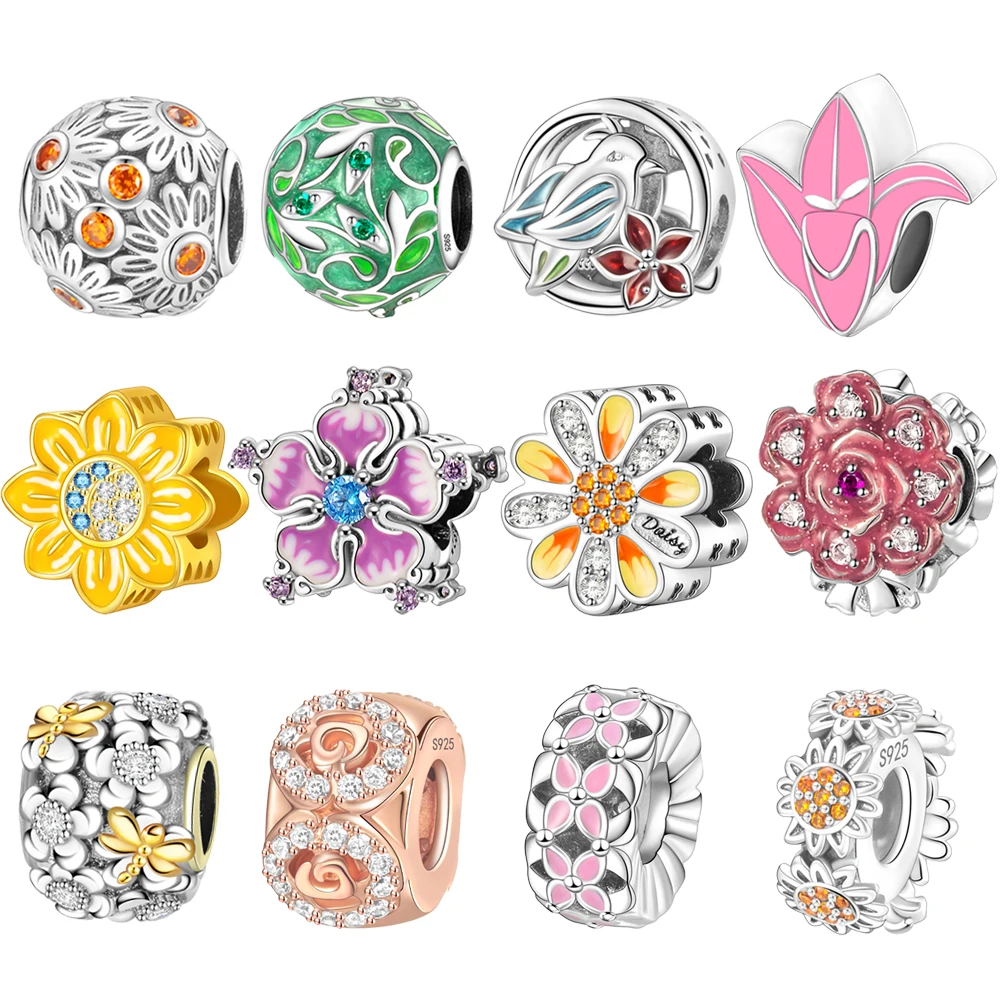 

2025 HOT SALE Fashion Charms Silver Plated Violet, Rose, Daisy Beads Fit Pan Bracelet DIY Women Fine Jewelry Gift