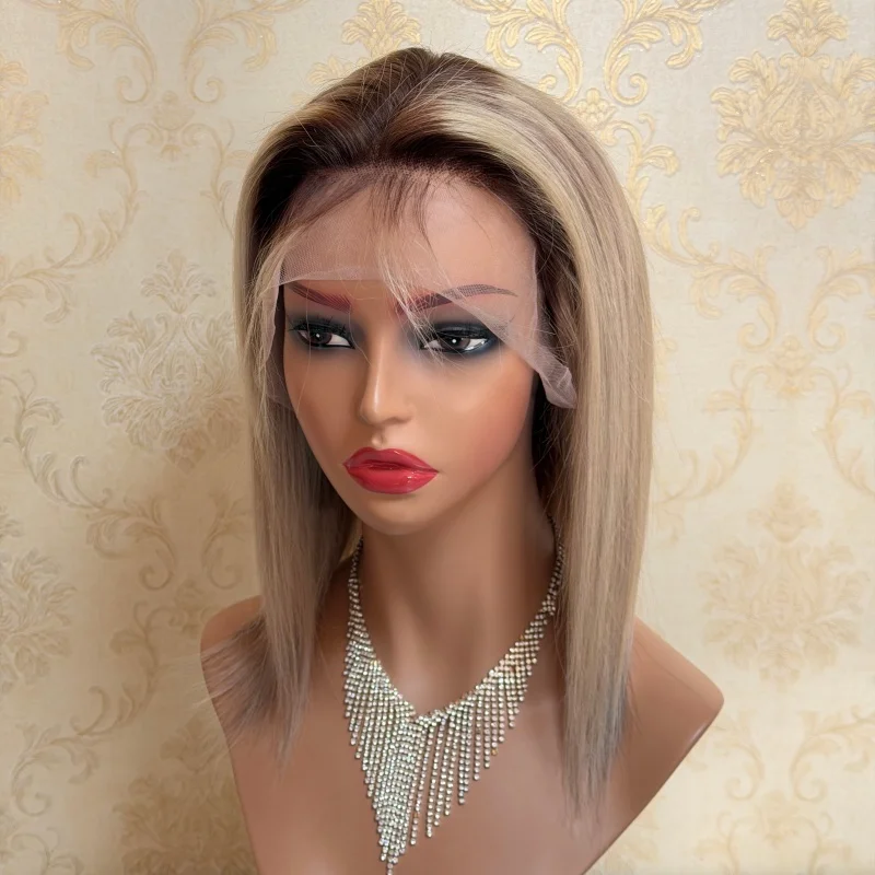 Resaltar pelucas de cabello humano Rubio peruano liso 13x4 con encaje frontal para mujeres blancas y negras pelucas de cabello humano 100% prearrancadas