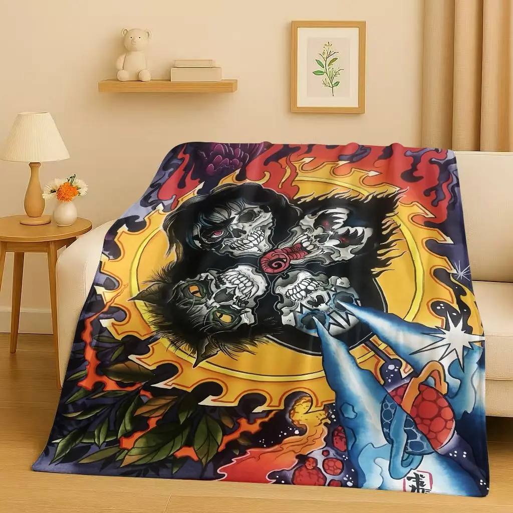 3D Classic Kiss Rock Heavy Metal Band Gene Simmons Flannel Blanket,Ultra Soft Plush Throw for Home Bedroom Bed Sofa Cover Office