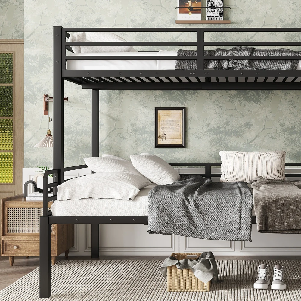 PINGGO Eisen-Etagenbett für Kinder und Jugendliche mit Stauraum-Eckschrank, Eisen & MDF, Schwarz Vintage-Holz, 90x200cm 120x200cm, ohne Matratze – Detail 23