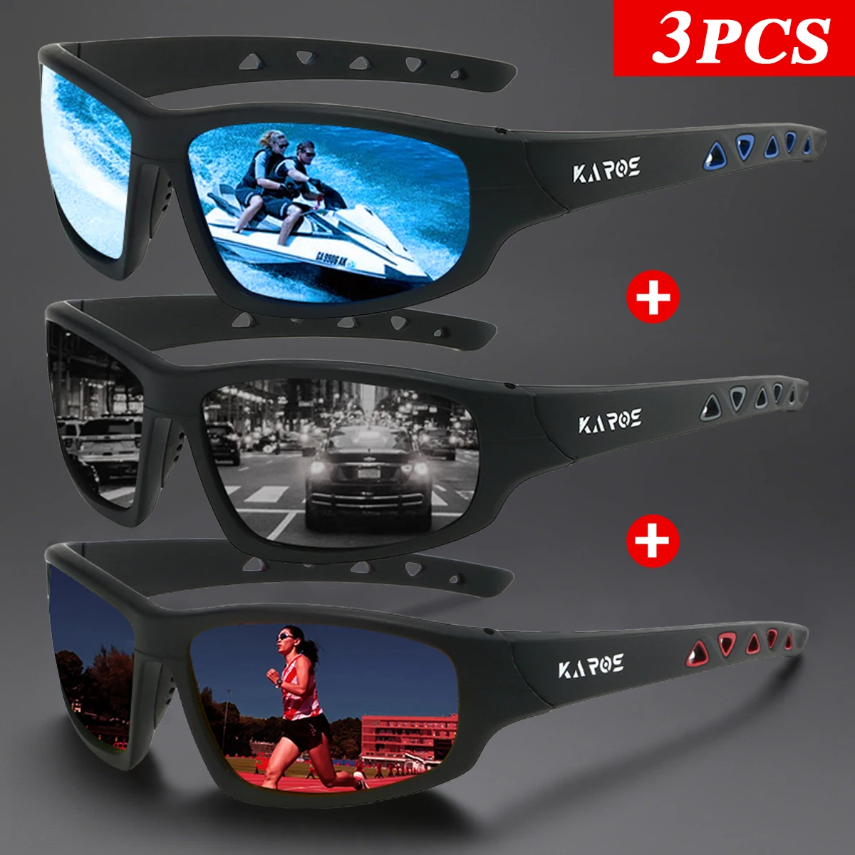 3 Teile/satz Karos Vintage Polarisierte Sonnenbrille Klassische Marke Fahren Gläser Bunte Beschichtung Objektiv Angeln Brillen für Männer Frauen