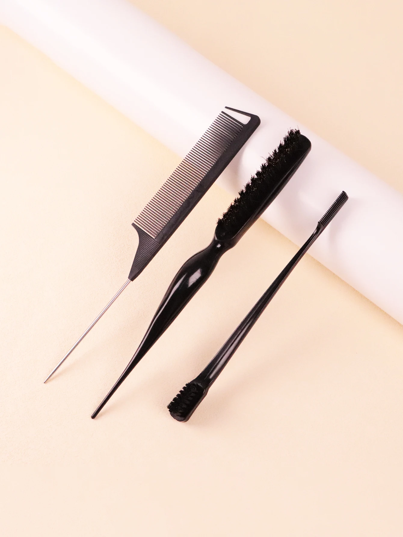 Set pettine per parrucchiere, spazzola posteriore in nylon, pettine a coda di ratto con ago in acciaio, spazzola per il controllo dei bordi Speciale per parrucche di capelli veri