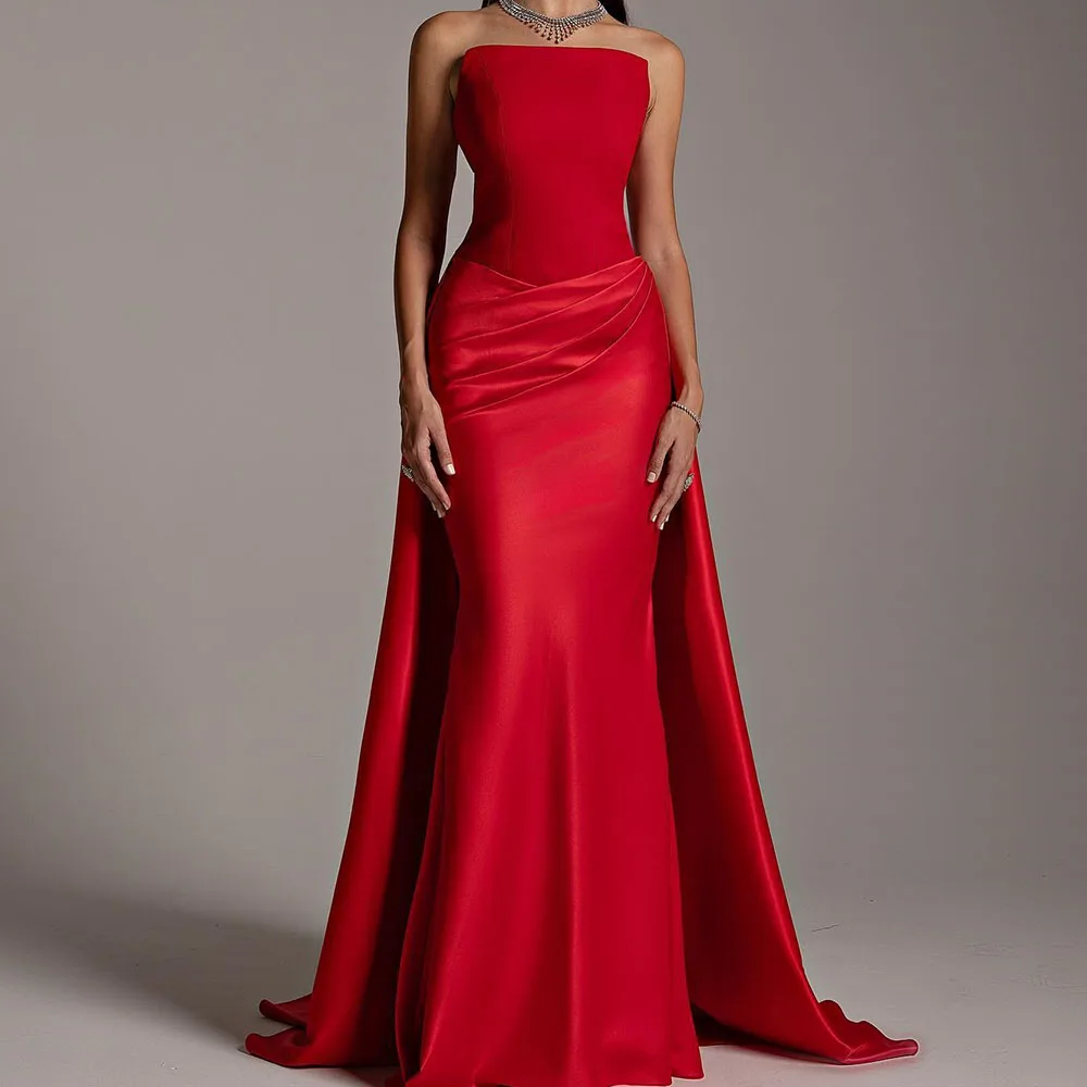 

Customized Modern Straight Floor Length Strapless Satin Sleeveless Evening Dress Elegant Photo Color vestidos para mujer