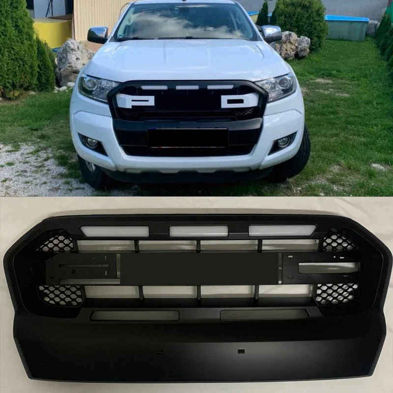 Front Racing Grills Led Grid For Ford Ranger T7 Wildtrak Raptor MK3 Grill Xl Xlt 2015 2016 2017 2018  ABS Bumper Mask Mesh Cover