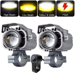 Auxiliary LED Headlights For Motorcycle Spotlights Long Range 12-80V Dual-Color Additional Moto Led Projector Driving Fog Lights
