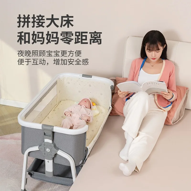 

Multi-functional baby crib with foldable, movable, height-adjustable features, portable cradle for newborns.