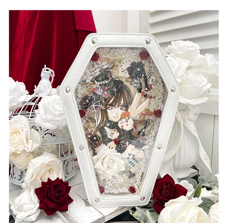 حقيبة يد للهالوين كوس باللونين الأبيض والأسود ثقافة فرعية على الطراز القوطي عبر سلسلة لوليتا حقيبة يد نسائية رائعة على الموضة حقيبة كروس