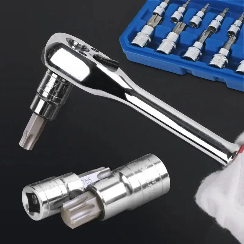 13-teiliger Torx-Bit-Steckschlüsselsatz, S2-Legierungsstahl Cr-V-Stahl Sternsteckschlüssel Torx-Schraubendreher-Bits, 1/4 Zoll T8-T30, 3/8 Zoll T40-T60, 1/2 Zoll T70 – Detail 10
