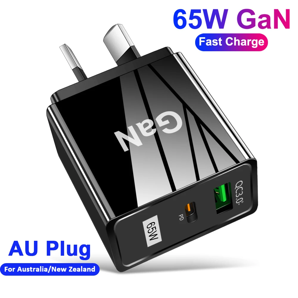 65W Gan Charger AU Plug  for Australia New Zealand PD 33W Fast Charger QC 3.0 USB Adapter for iPhone 14 13 Pro Max Samsung S23