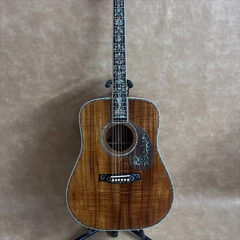Deep Brown Natural Wood Color Acoustic Guitar 41 Inch 6-strand D45 Koa Wood Luxury Features Abalone Shell Bridge Perfect for Fingerstyle