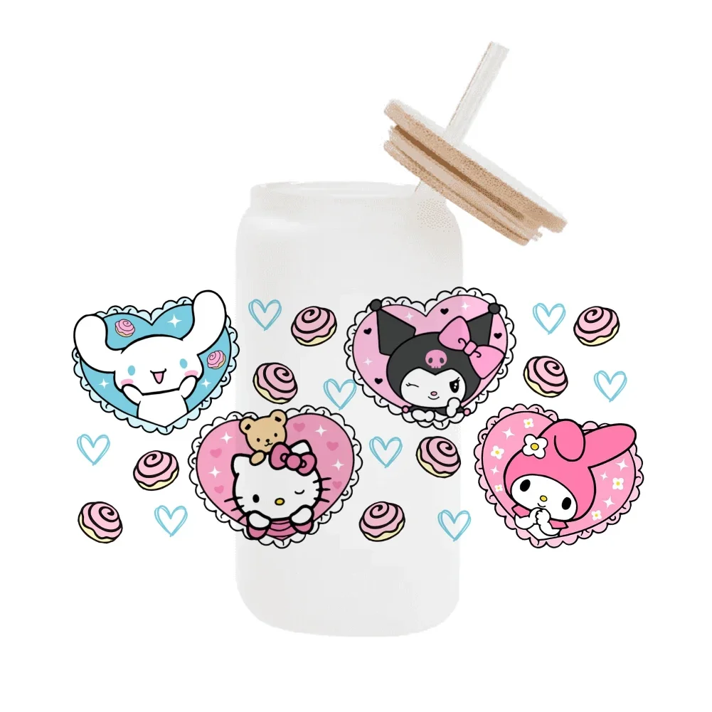 Sanrio cartoon For Libbey 16oz Can Glass 3D Waterproof UV DTF Coffee Can Wrap Libbey Glass Wrap