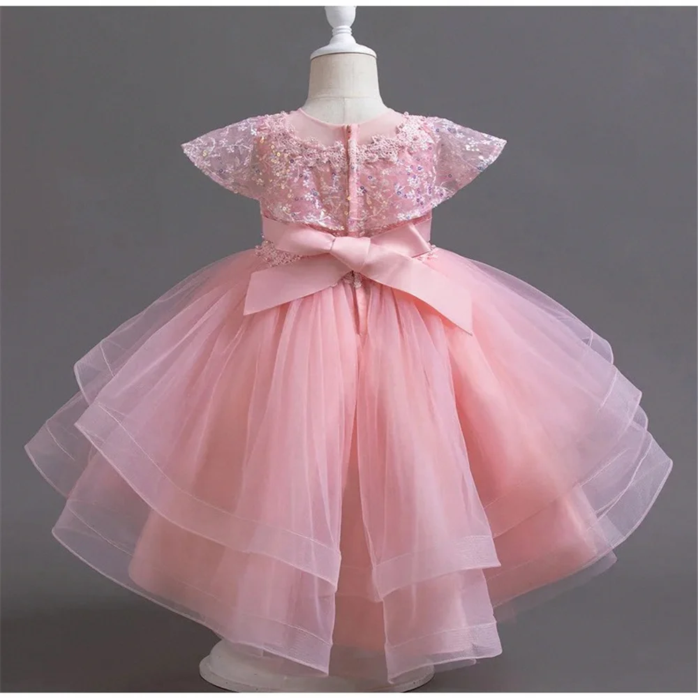 Flower Girl Dress Sleeveless Pink Cute Fluffy Beauty Pageant Stratification Princess Party Kids Birthday GIFT First Communion