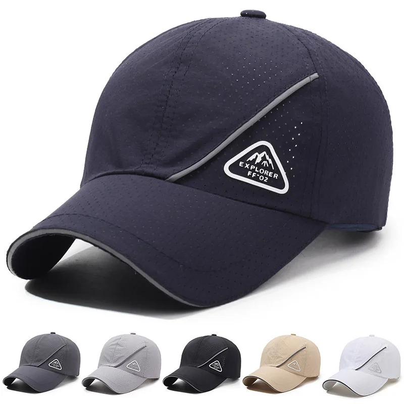 

Summer New Quick Dry Perforated Sun Hat Breathable Multi Functional Reflective Strip Thin Baeball Cap Trendy