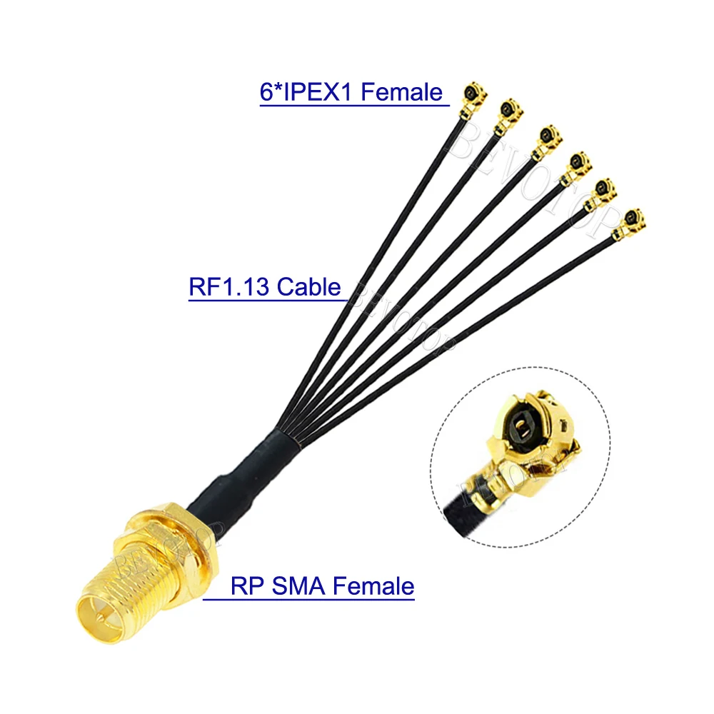 1 pz SMA a 6 IPX Splitter RP-SMA / SMA femmina a 6 x IPEX1 Female1 RG178/ RF1.13 cavo WIFI Antenna estensione ponticello Pigtail