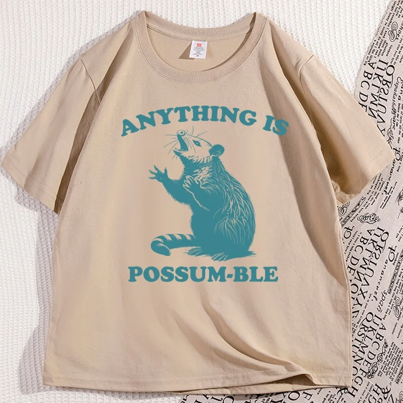 

Anything Is Possumble T Shirt Funny Opossum Graphic Tee Shirt Casual Vintage Retro T-shirt Round Neck Short Sleeve Clothes
