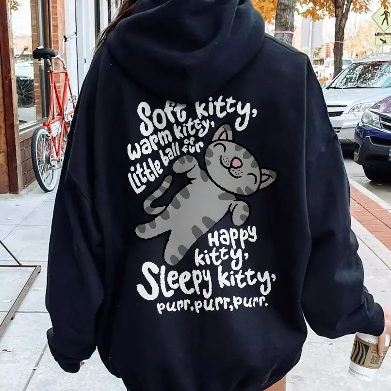 

Unisex Sweatshirt Long Sleeves Casual Hoodies Stylish Pullover Daily Wear Multiple Colors Versatile Soft Warm Happy Kitty Purr