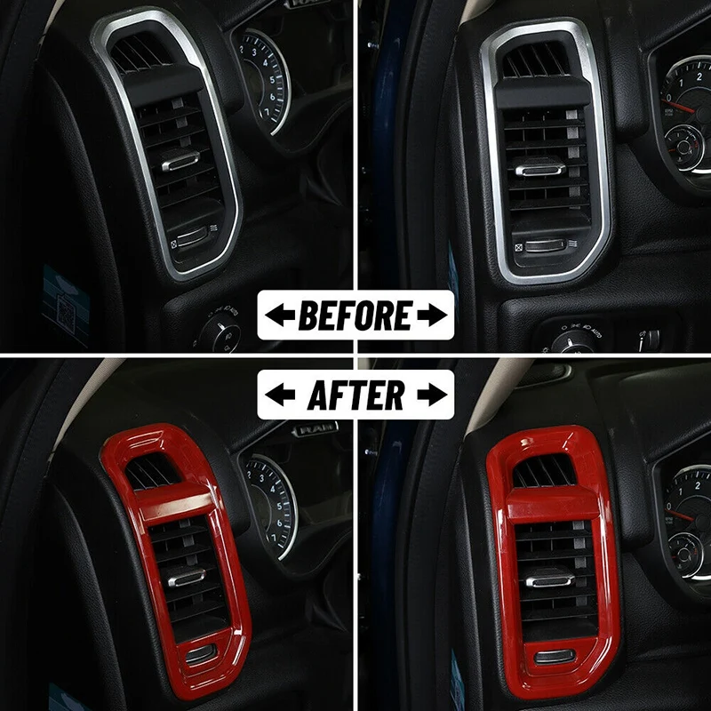

for Dodge Ram 1500 2018 2019 2020 2021 Interior Accessories Center Console Side Air Vent Outlet Cover Trim ,Red