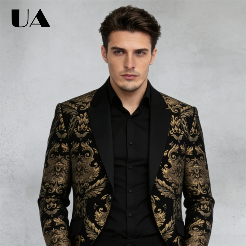 Luxury Men's Paisley Suit Coat One Button Prom Suit Attire Peak Laple Long Suit Jacket XXS-7XL Costume Outfit Plus Size
