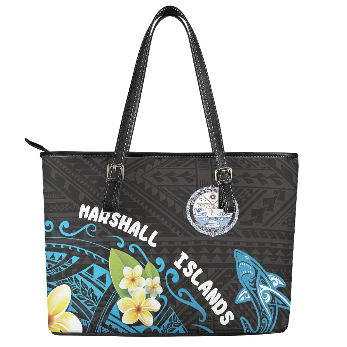 Marshall Island Female Bag Whale Plumeria Flowers Luxury Handbags PU Leather Large Capacity Tote bag 2023 Trend Bolsas Femininas