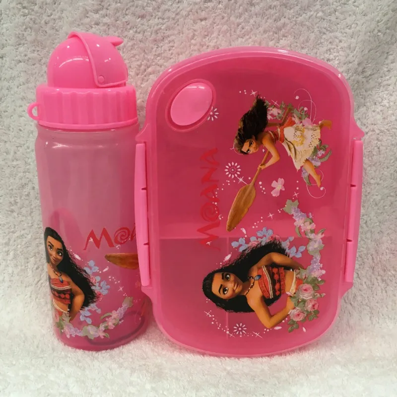 Disney Elsa Lunch Box Water Bottle Set Cartoon Outdoor Sports Plastic Cup Student Picnic Food Fruit Salad Containers Bento Boxes