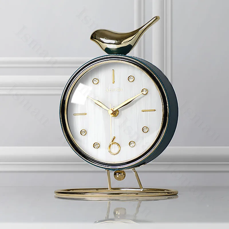 

American Style Gold Bird Desk Clock Creative Living Room Desktop Copper Plated Crafts Metal Base Digital Clocks Home Decoration