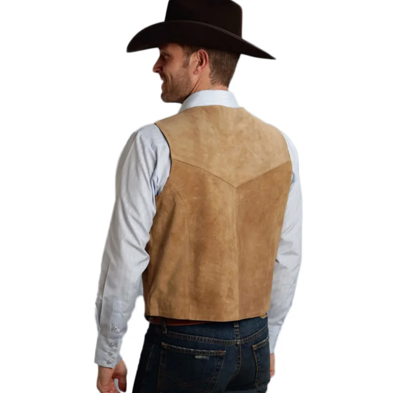 Chaleco de cuero de ante dorado para hombre, chaleco de negocios Vintage, vaquero occidental, traje de banquete de negocios Delgado Regular