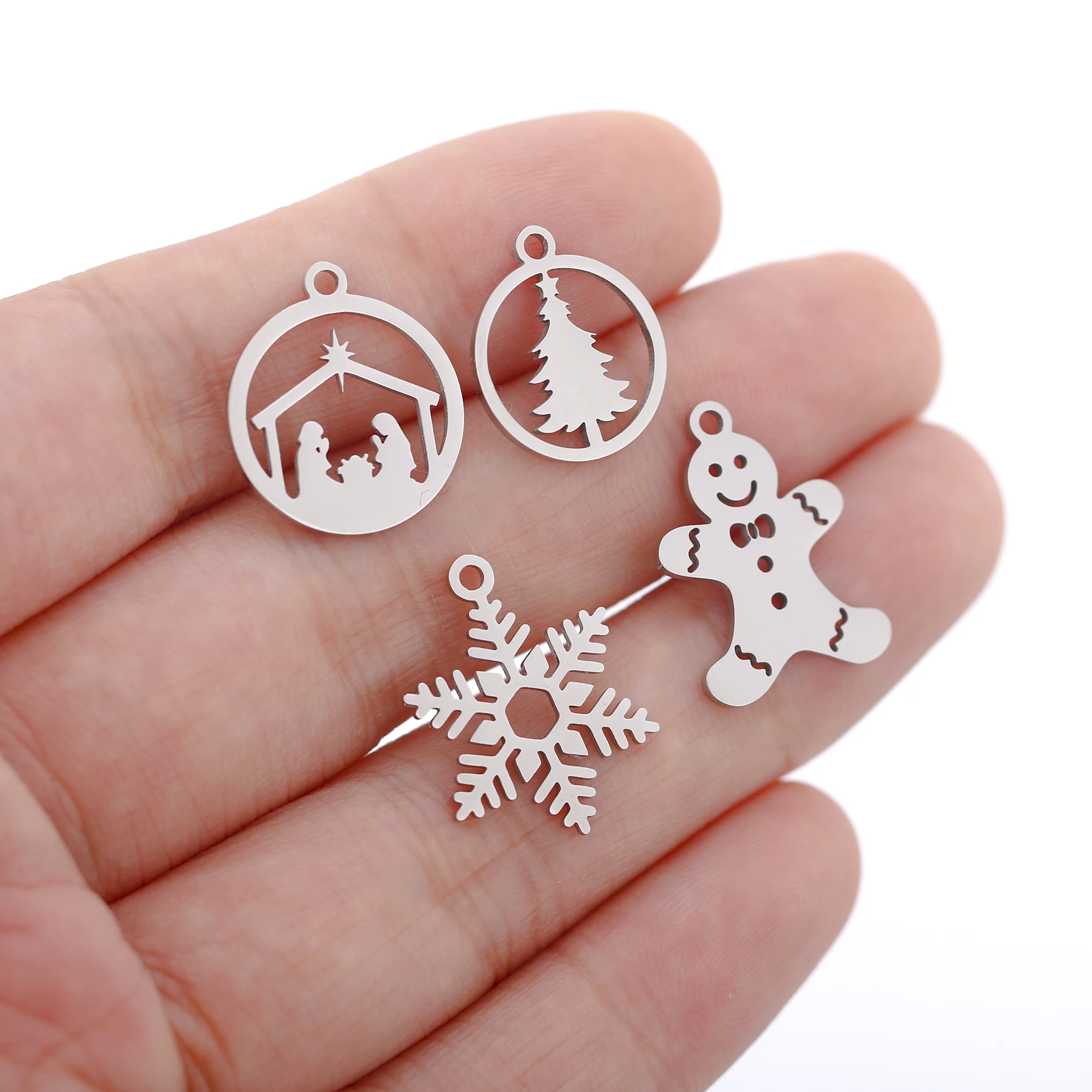 5 Stück Edelstahl Weihnachtsstiefel & Lebkuchenmann & Schneemann & Glocke Charms Anhänger für DIY Neujahrsgeschenke Schmuckherstellung Zubehör – Detail 16