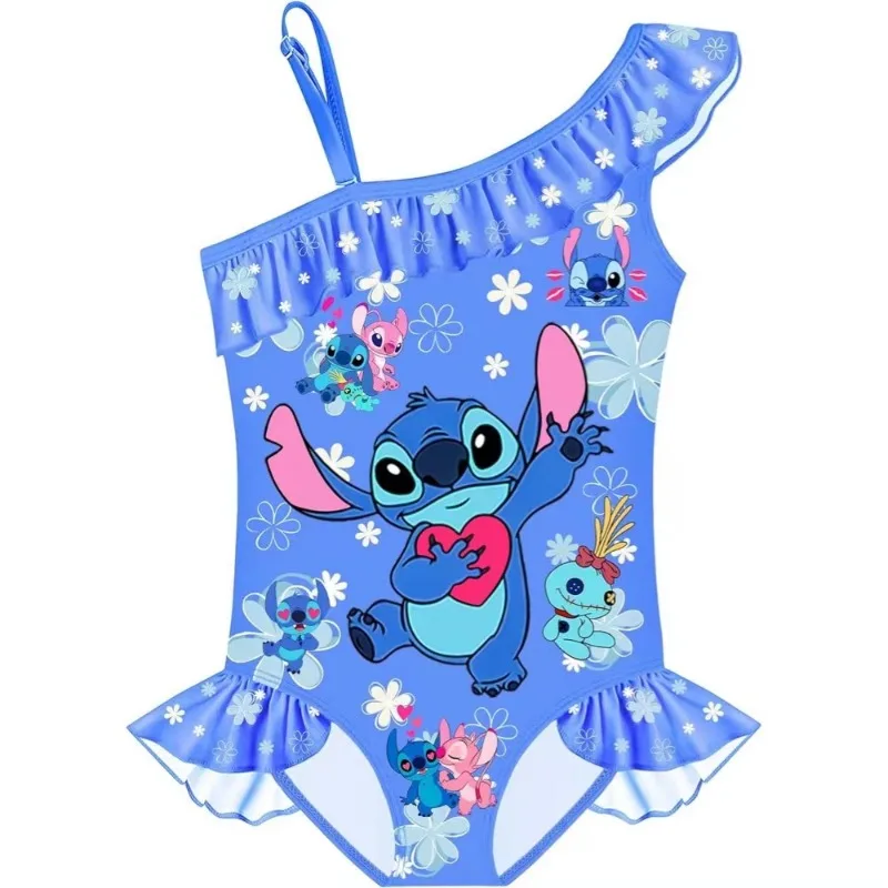 New Girls Swimwear Cartoon Stitch Kids One-piece Suit Toddler Baby Cute Casual Clothes Student Sportwear Swimming Wear for 1-16y