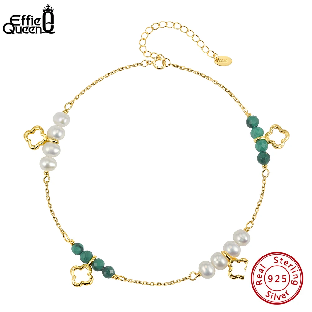 

Effie Queen New Natural Malachite Stone Bracelet With Freshwater Pearl High Quality 925 Sterling Silver Energy Bracelet MPB24