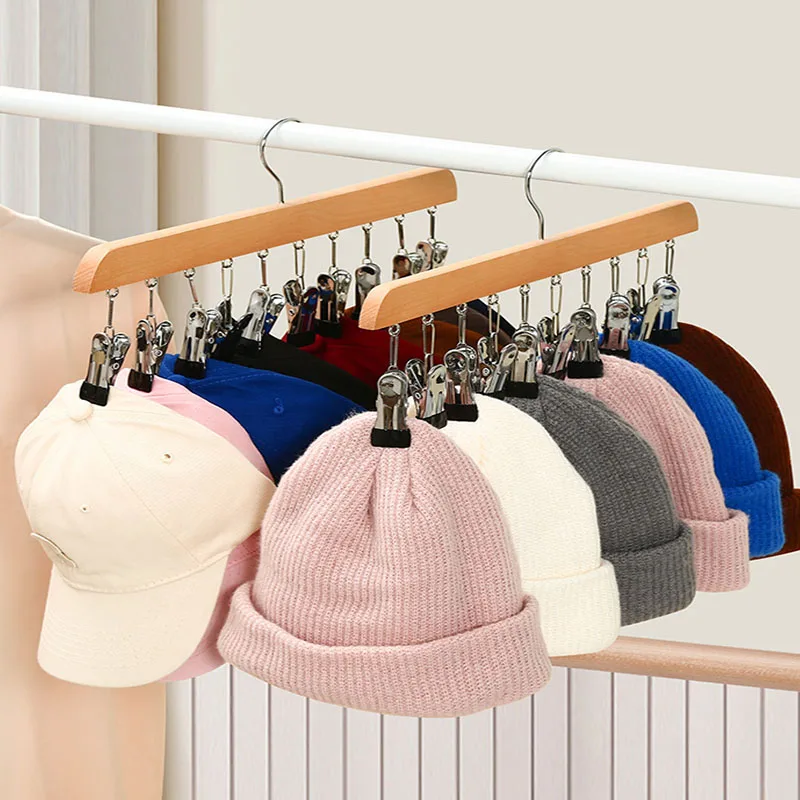 

Wooden Clothes Hanger 10 Clip Hanger for Home Wardrobe Hanging Hats Drying Underwear Socks with Clip Storage Artifact