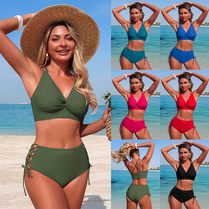 2026 Women Swimwear Sexy Two Piece Swimsuit Deep V Neck High Waist Push Up Slimming Bathing Suit Summer Beach Tankini Swimming