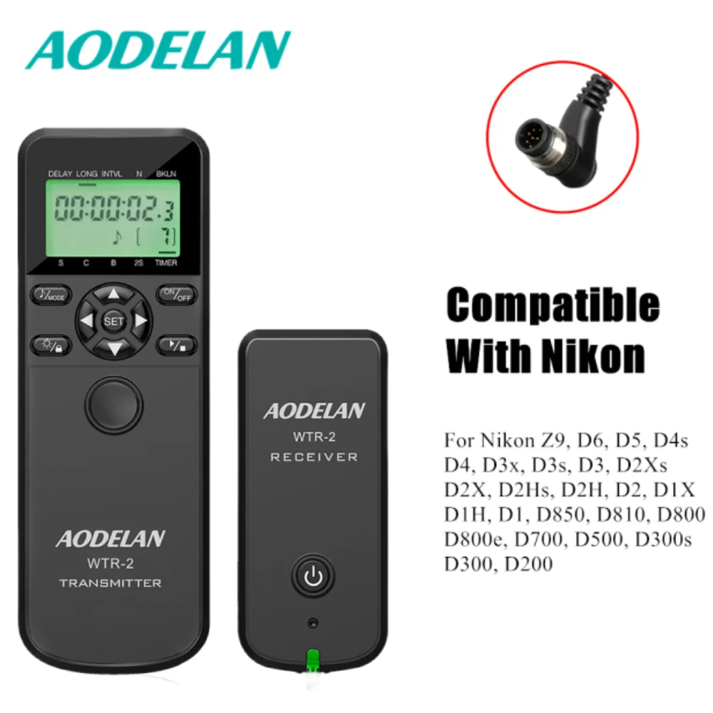 AODELAN draadloze afstandsbediening timer en trigger LCD-camera ontspanknop voor geselecteerde Canon Nikon Sony Fujifilm Panasonic-camera's