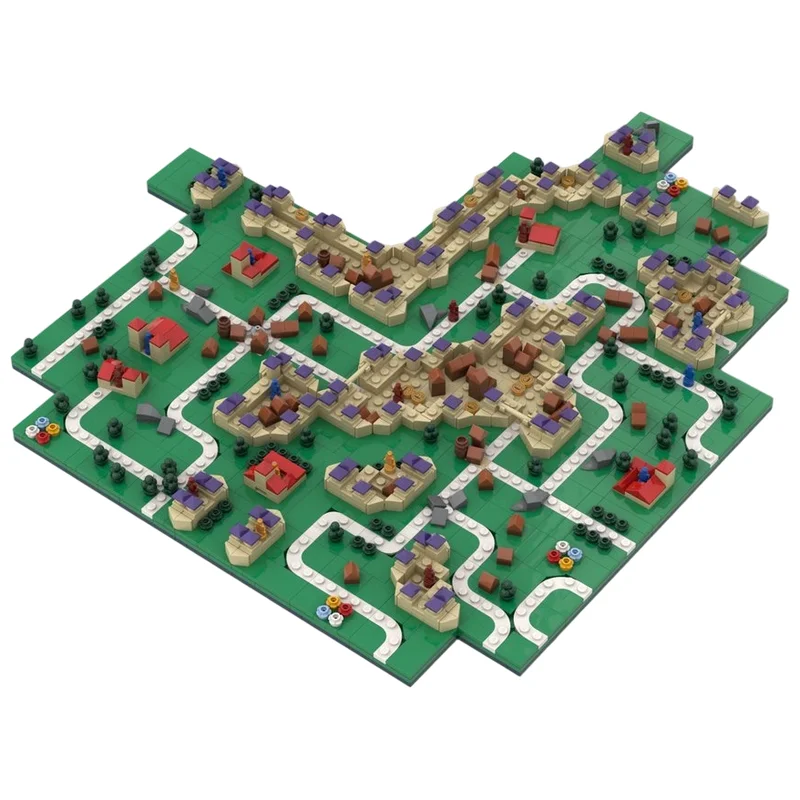 Medieval City Board Game MOC Building Blocks Playable Castle Town Model Detailed DIY Assembly Brick Desktop Collectible