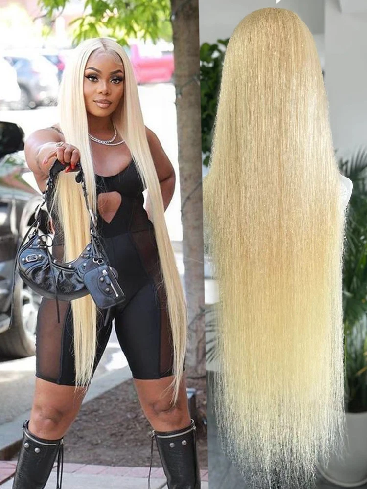 38 40 Inch 13x6 HD Transparent 613 Blonde Human Hair wigs Straight 180% Density Lace Frontal For Women High Quality