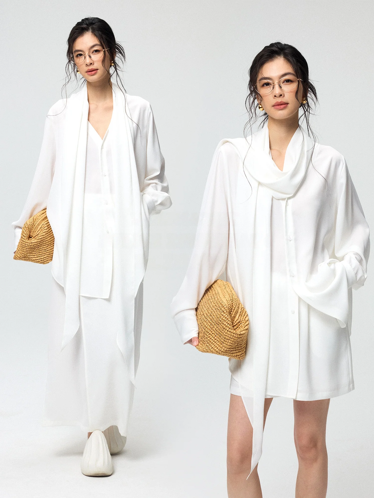 

High Quality White Shirt Artistic Sash Design Half Skirt Shorts Set Women's Fashion Casual Wear Polyester Fabric Spring Summer