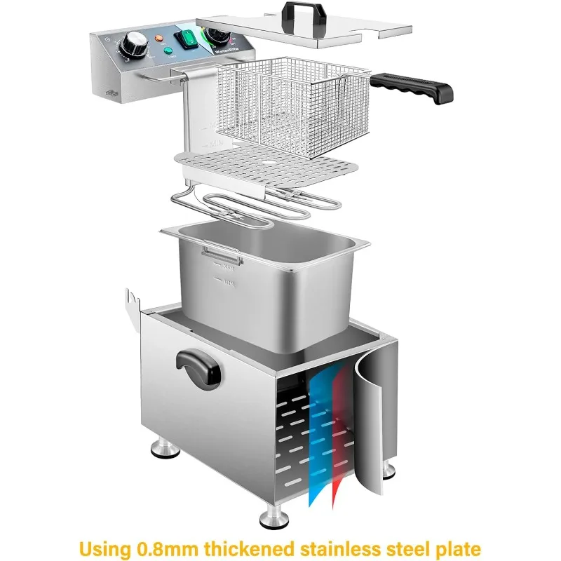 13L 13.7QT مقلاة عميقة تجارية 1800 وات 120V18.7 رطل مع التحكم في درجة الحرارة ومؤقت سلة كبيرة مقلاة رائجة البيع