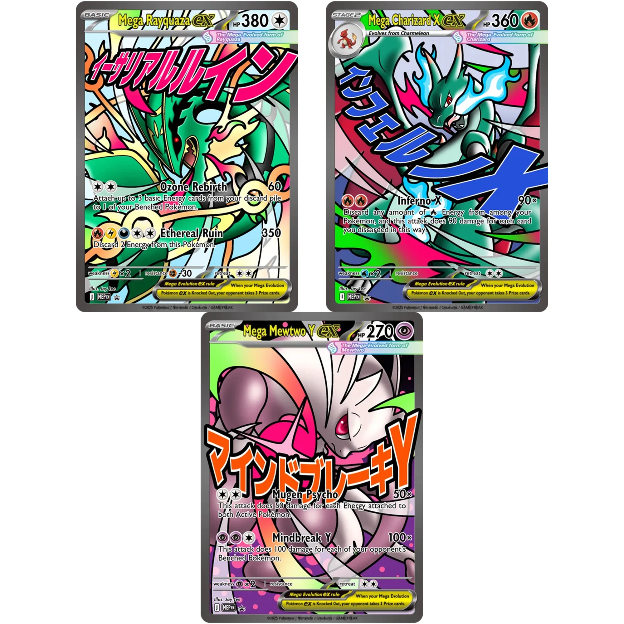 Conjunto de 3 Peças DIY PTCG Mega Charizard X EX Cartão Flash Inglês Personalizado Mega Mewtwo Y EX Rayquaza Cartão de Coleção Clássico de Anime