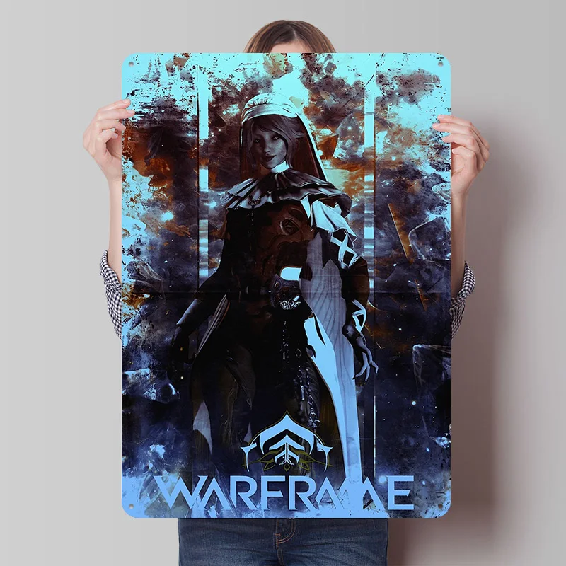 Warframe With Female Character Metal Poster Custom Wall Art Retro Vintage Tinplate Signs for Man Cave Bedroom Decoration Gaming